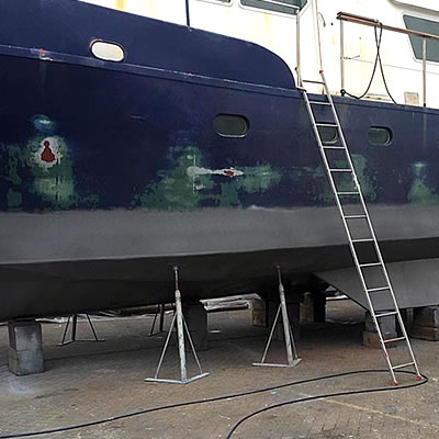 Marine Blasting has enabled bare metal of hull to be exposed for inspection and repair