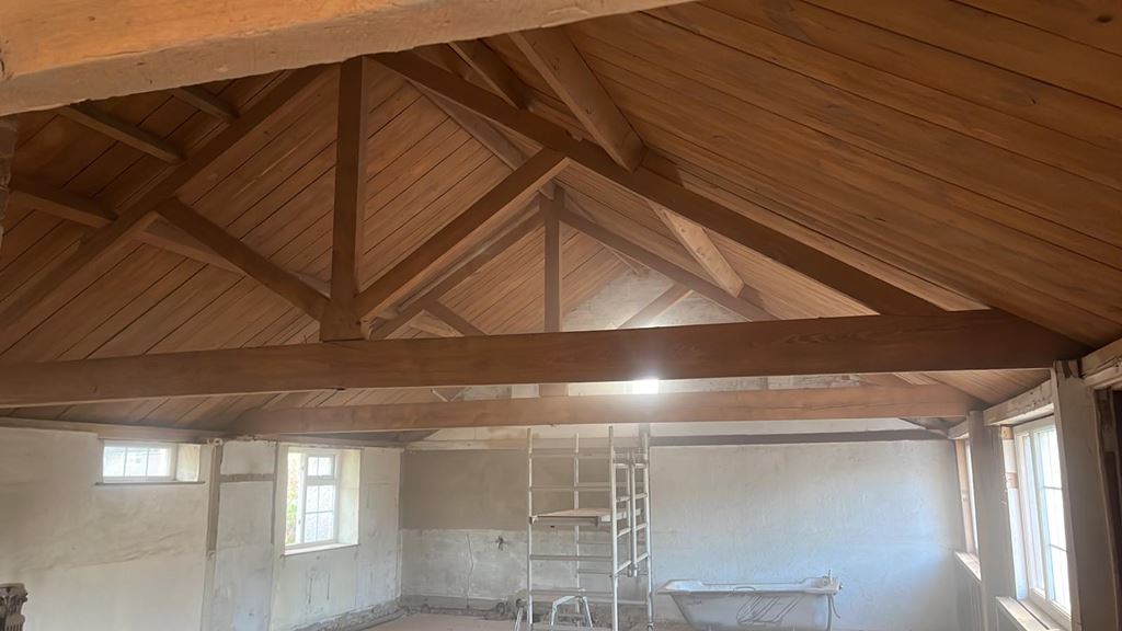 after sand blasting oak roof timbers